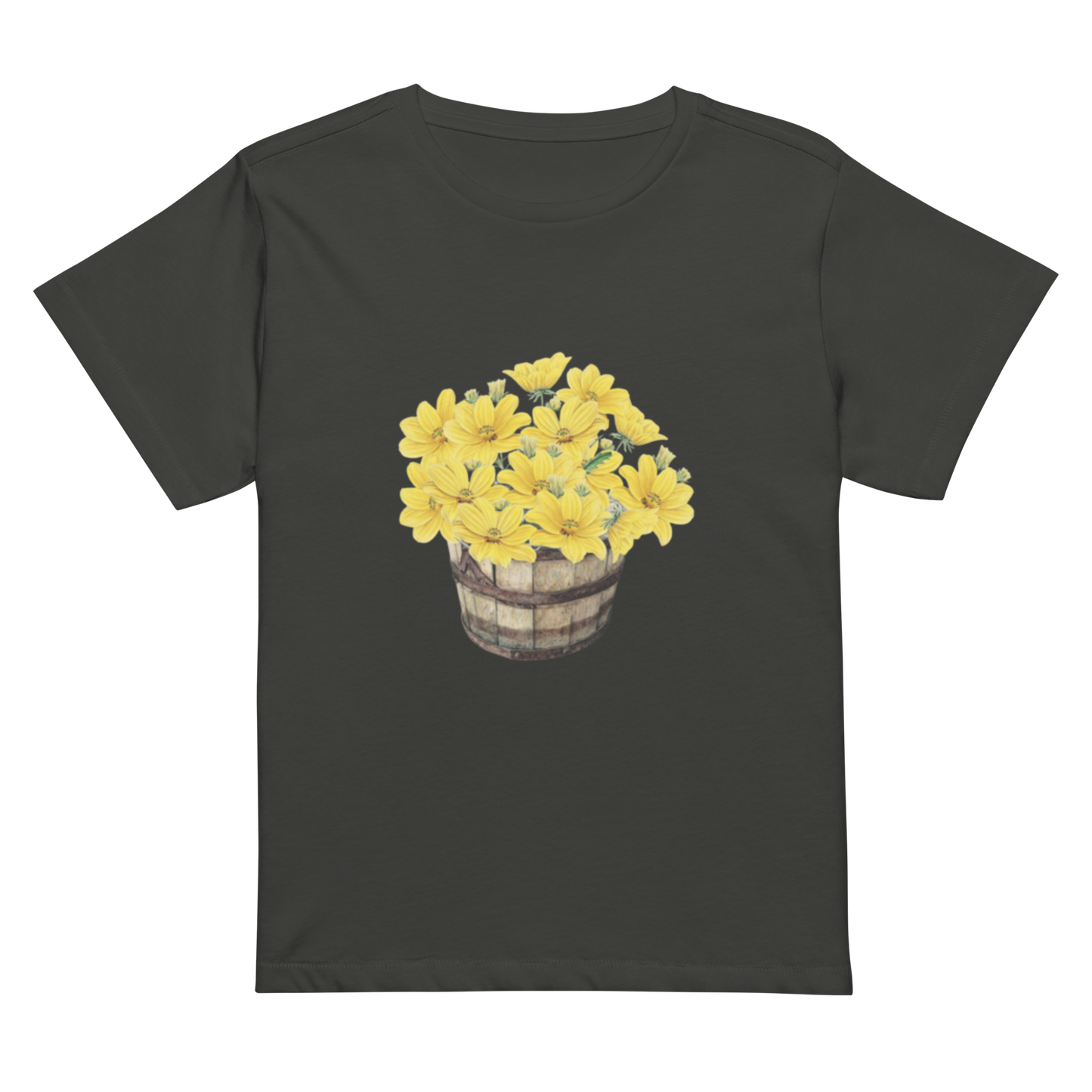 Women’s high-waisted Cotton t-shirt: Bucket full of yellow flowers