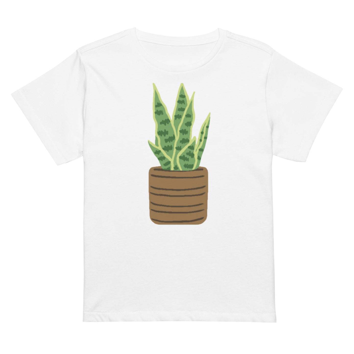 Women’s high-waisted t-shirt with snake plant print