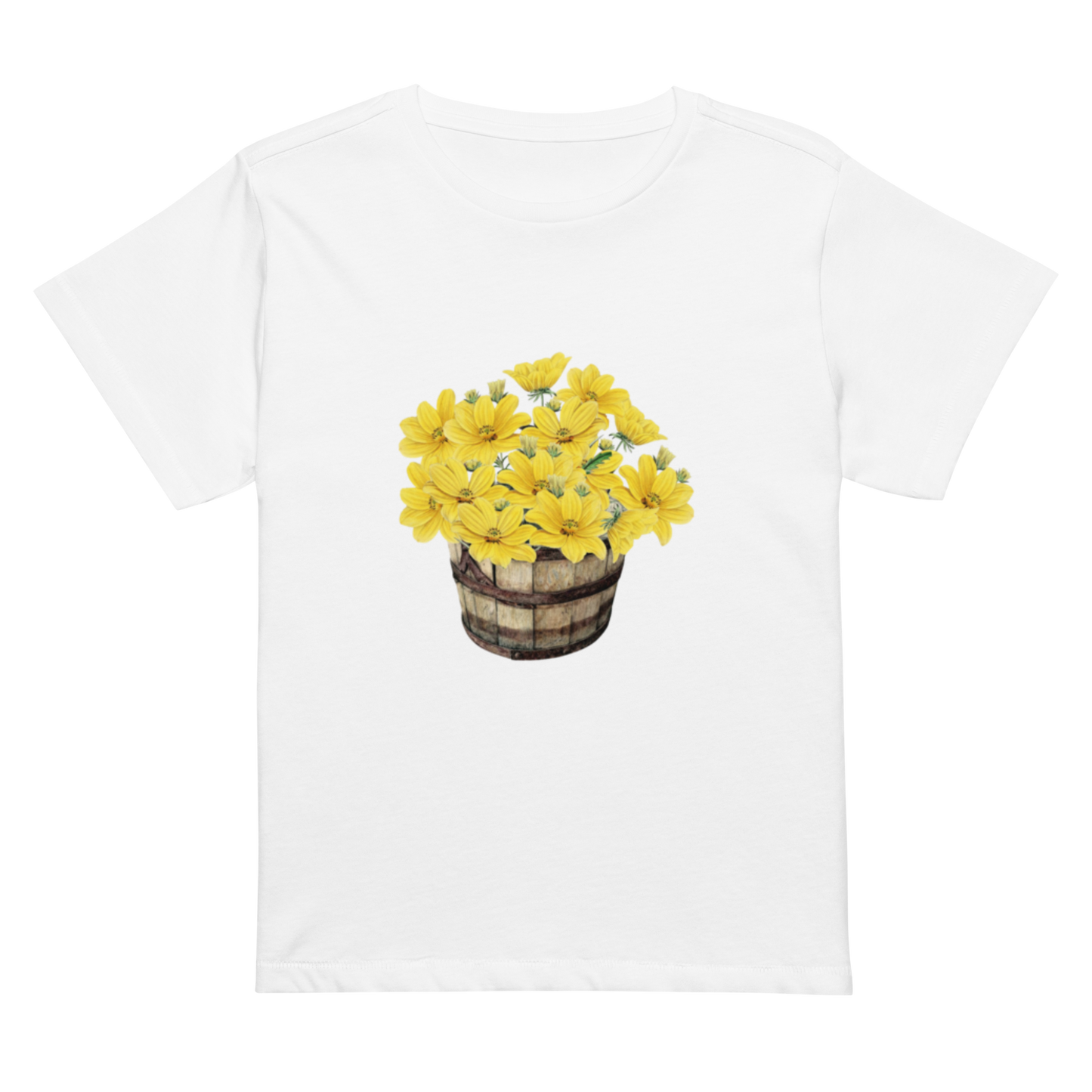 Women’s high-waisted Cotton t-shirt: Bucket full of yellow flowers